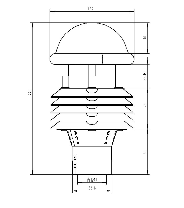 七參數(shù)氣象傳感器產品尺寸圖